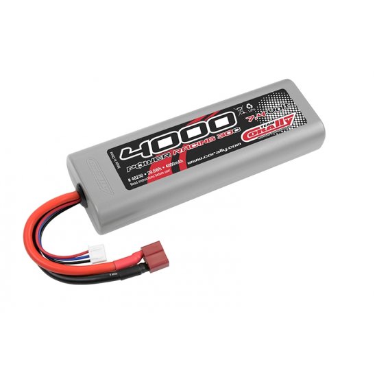 4000mAh 7.4v 2S 30C Hardcase Sport Racing LiPo Battery with Hardwired T-Plug Connector