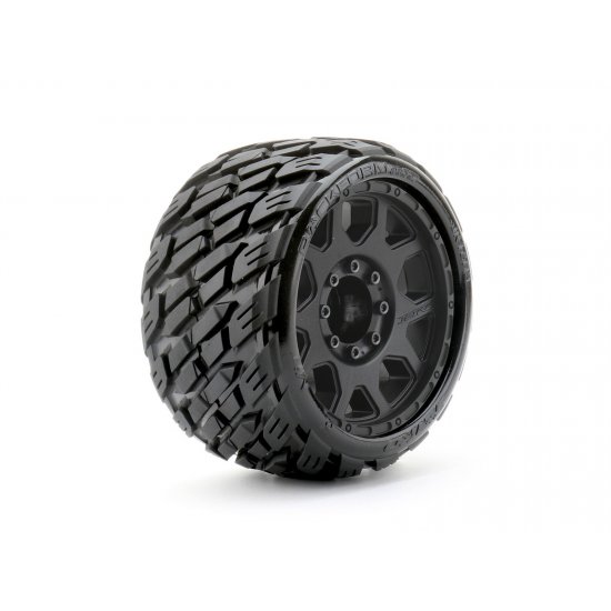 1/8 SGT 3.8 Rockform Tires Mounted on Black Claw Rims, Medium Soft, Belted, 17mm 1/2" Offset (2)