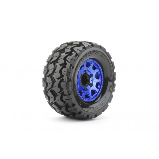 1/10 MT 2.8 EX-Tomahawk Tires Mounted on Metal Blue Claw Rims, Medium Soft, Glued, 12mm 1/2" Offset