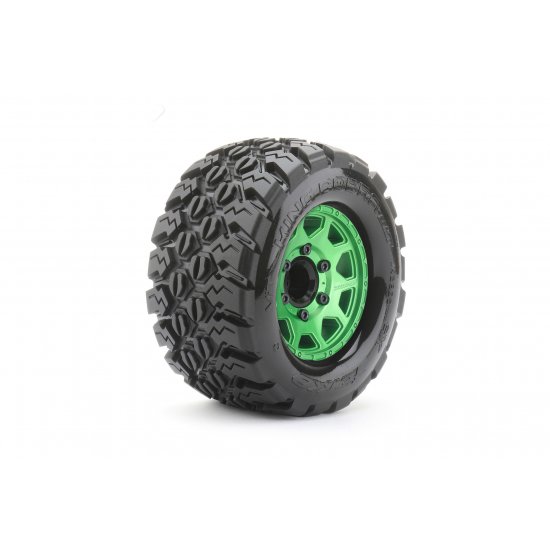 1/10 MT 2.8 EX-King Cobra Tires Mounted on Metal Green Claw Rims, Medium Soft, Glued, 12mm 1/2" Offs