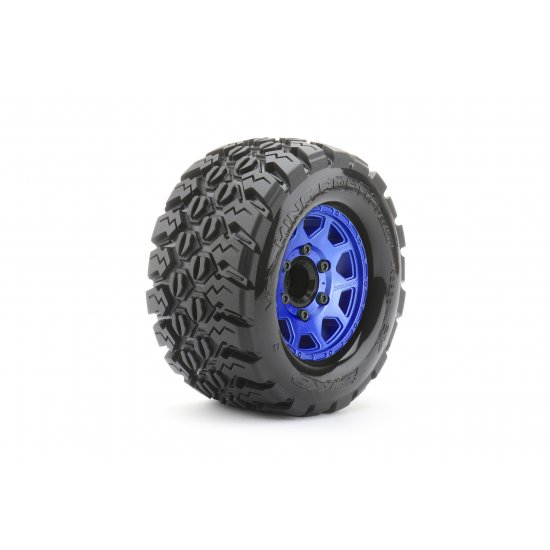 1/10 MT 2.8 EX-King Cobra Tires Mounted on Metal Blue Claw Rims, Medium Soft, Glued, 12mm 0" Offset