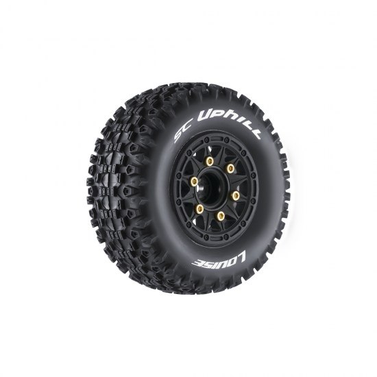 SC-Uphill 1/10 Short Course Tires, Soft, 12, 14 & 17mm Removable Hex on Black Rim (2)