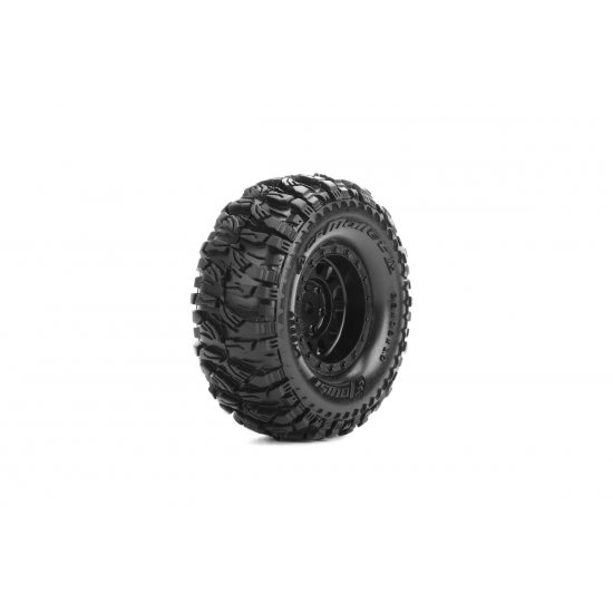 CR-Mallet 1/18, 1/24 1.0" Crawler Tires, 7mm Hex, Super Soft, Mounted on Black Rim, Front/Rear (2)