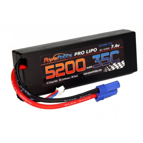 5200mAh 7.4V 2S 35C LiPo Hard Case Battery with Hardwired EC5 