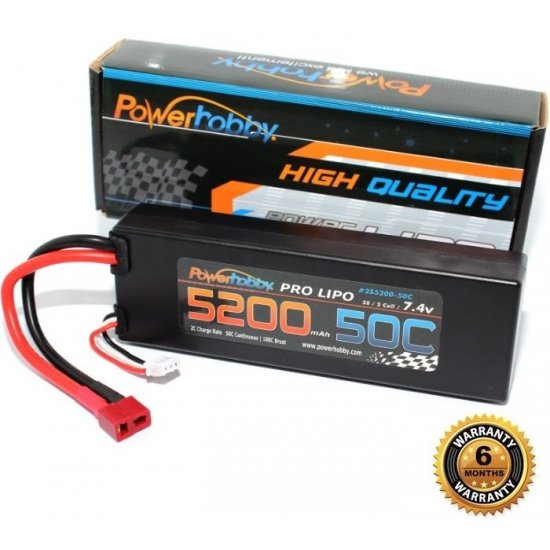 Powerhobby  5200mAh 7.4V 2S 50C LiPo Battery w/ Hardwired Deans Connector