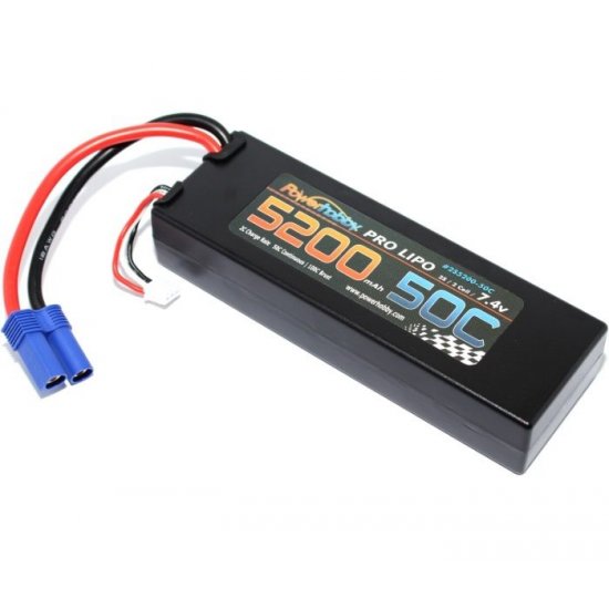  5200mAh 7.4V 2S 50C LiPo Battery with Hardwired EC5 Connector