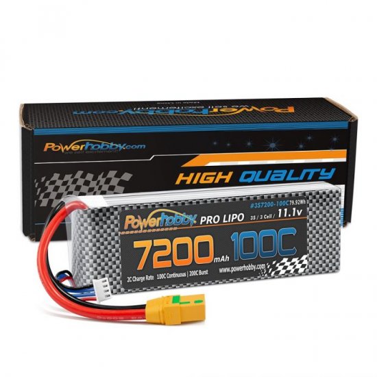 3S 11.1V 7200mAh 100C-200C LiPo Battery w/ XT90 Plug  100C Continous / 200C Brust 