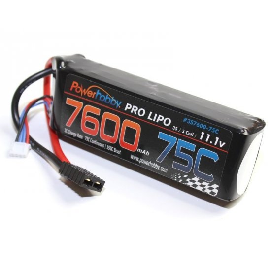 7600mAh 11.1V 3S 75C LiPo Battery with Hardwired T-Plug Connector