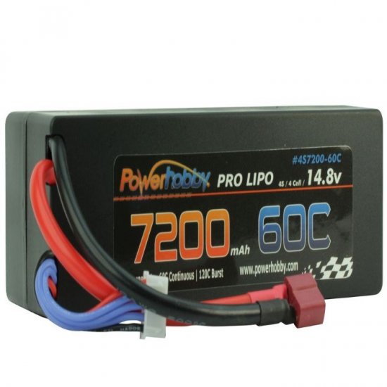 4S 14.8V 7200MAH 60C Hard Case Lipo Battery, w/ Deans Connector