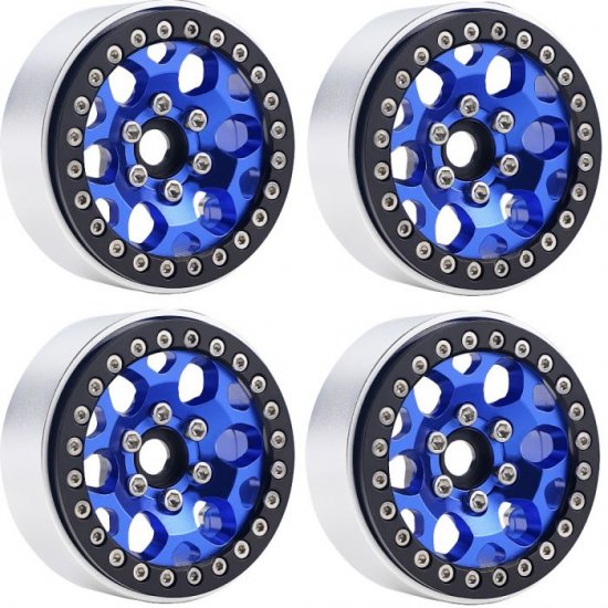 B3 Aluminum 1.9 Beadlock Wheels 9mm Hubs, Blue, for 1/10 Rock Crawler, 4pcs