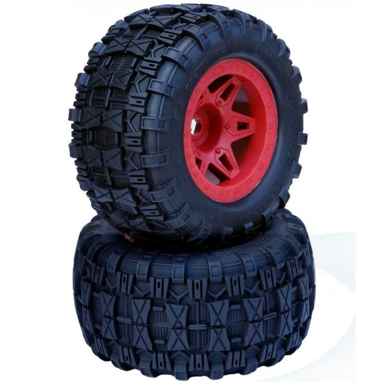 1/8 Raptor 3.8" Belted All Terrain Tires 17mm Mounted - Red