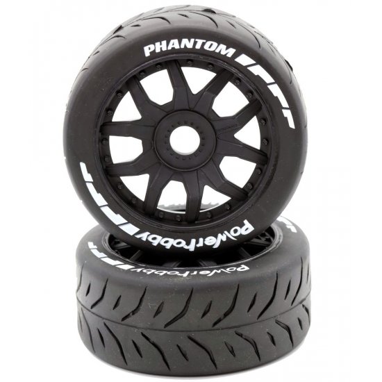 1/8 GT Phantom Belted Mounted Tires 17mm Medium Black Wheels 
