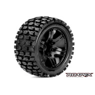 Tracker 1/10 Stadium Truck Tires, Mounted on Black Wheels, 1/2 Offset, 12mm Hex (1 pair)