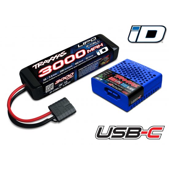 Battery/charger completer pack (includes #2985 charger (1), #2827X 3000mAh 7.4V 2-cell 20C LiPo iD® Battery (1))