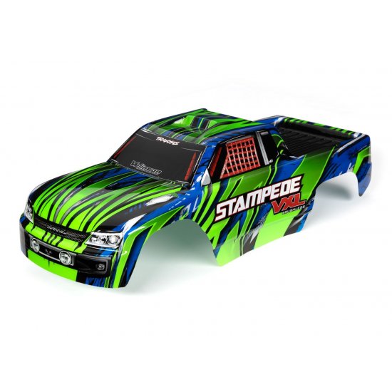 Body, Stampede® VXL, green & blue (painted, decals applied