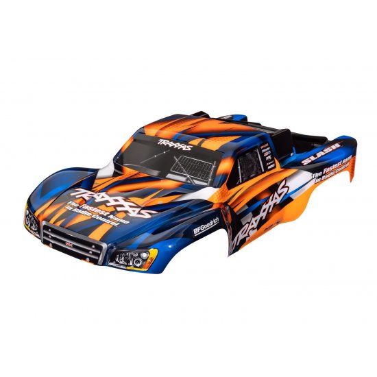Body, Slash® 2WD (also fits Slash® VXL & Slash® 4X4), orange & blue (painted, decals applied)