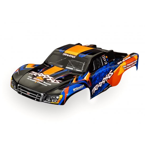 Body, Slash® VXL 2WD (also fits Slash® 4X4), orange & blue (painted, decals applied)