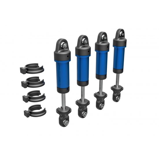 trx 4m Shocks, GTM, 6061-T6 aluminum (blue-anodized) (fully assembled w/o springs) (4)