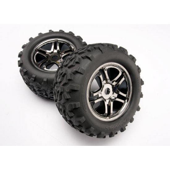 Tires & wheels, assembled, glued (SS (Split Spoke) black chrome wheels, Maxx® tires (6.3' outer diameter), foam inserts) (2) (fits Maxx®/Revo® series) (TSM rated)