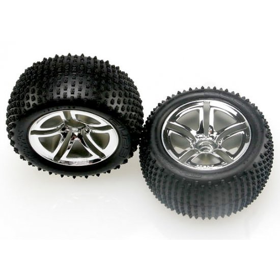 Traxxas  Chrome 2.8 Twin Spoke Mounted Wheel Tire,  Rear