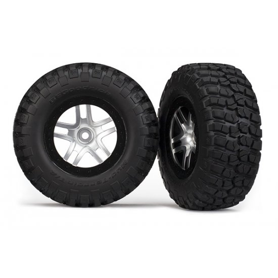 Tires & wheels, assembled, glued (S1 ultra-soft off-road racing compound) (SCT Split-Spoke satin chrome, black beadlock style wheels, BFG Mud-Terrain tires, foam inserts) (2) (4WD front/rear, 2WD rear only)