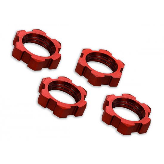 Wheel nuts, splined, 17mm, serrated (red-anodized) (4)