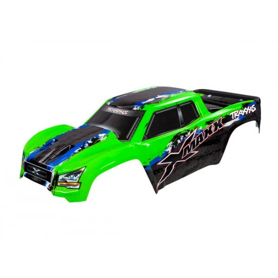 Body, X-Maxx®, green (painted, decals applied) (assembled with front & rear body mounts, rear body support, and tailgate protector)