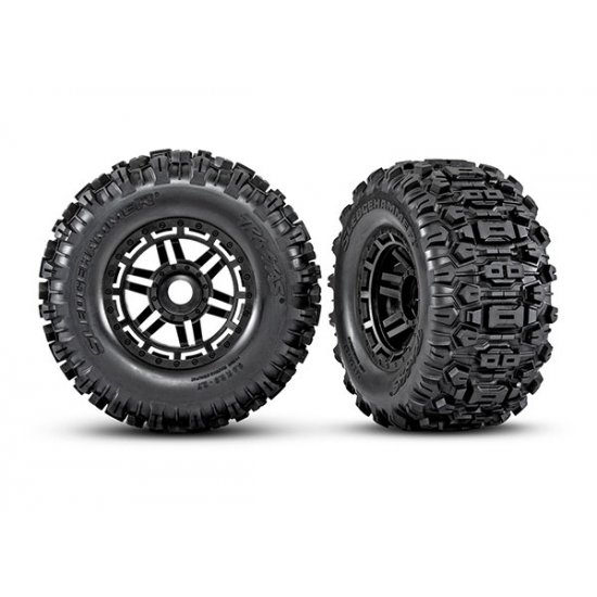Tires & wheels, assembled, glued (black wheels, dual profile (2.8' outer, 3.6' inner), Sledgehammer™ tires, foam inserts) (2) (17mm splined) (TSM® rated)
